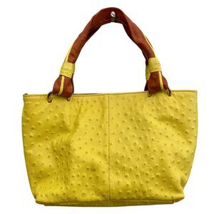 Cecconi Piero Purse Handbag Tote Leather Yellow Small Textured Italy Preppy
